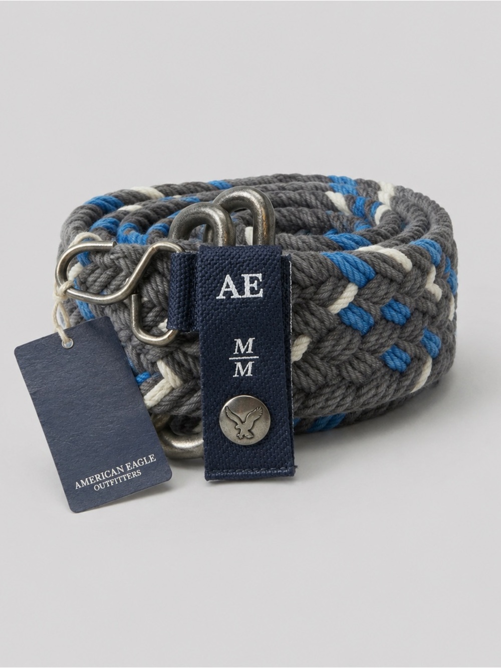 American Eagle Mens Woven Braided Belt Medium Blue New